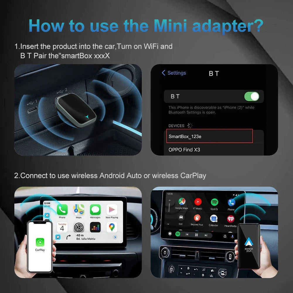 2025 NEU 2-in-1 Wireless Carplay AI Box Android Auto Plug & Play Anwendbar zur Umrüstung von originalem kabelgebundenem Carplay auf Wireless