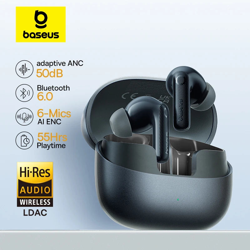 Baseus EP10 Pro ANC Ohrhörer Kabellose Bluetooth 6.0 Kopfhörer 50dB Echtzeit Adaptives Noise Cancelling 6 Mikrofone Hi-Res LDAC IP55 In-Ear-Kopfhörer