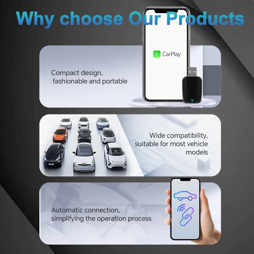 2025 NEU 2-in-1 Wireless Carplay AI Box Android Auto Plug & Play Anwendbar zur Umrüstung von originalem kabelgebundenem Carplay auf Wireless
