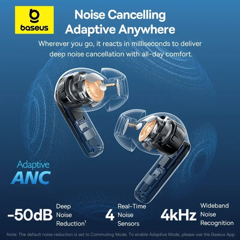 Baseus EP10 Pro ANC Ohrhörer Kabellose Bluetooth 6.0 Kopfhörer 50dB Echtzeit Adaptives Noise Cancelling 6 Mikrofone Hi-Res LDAC IP55 In-Ear-Kopfhörer